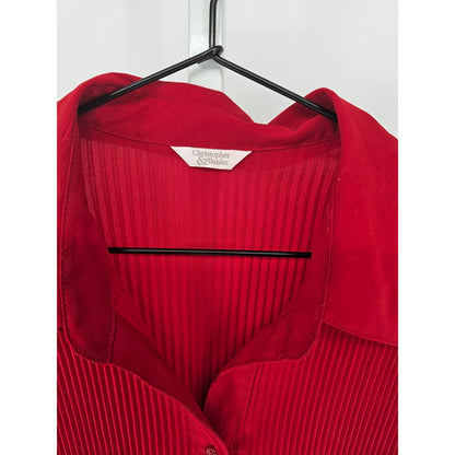 Christopher & Banks Womens Sz M Long Sleeve Button Up Top Solid Red Micro Pleat