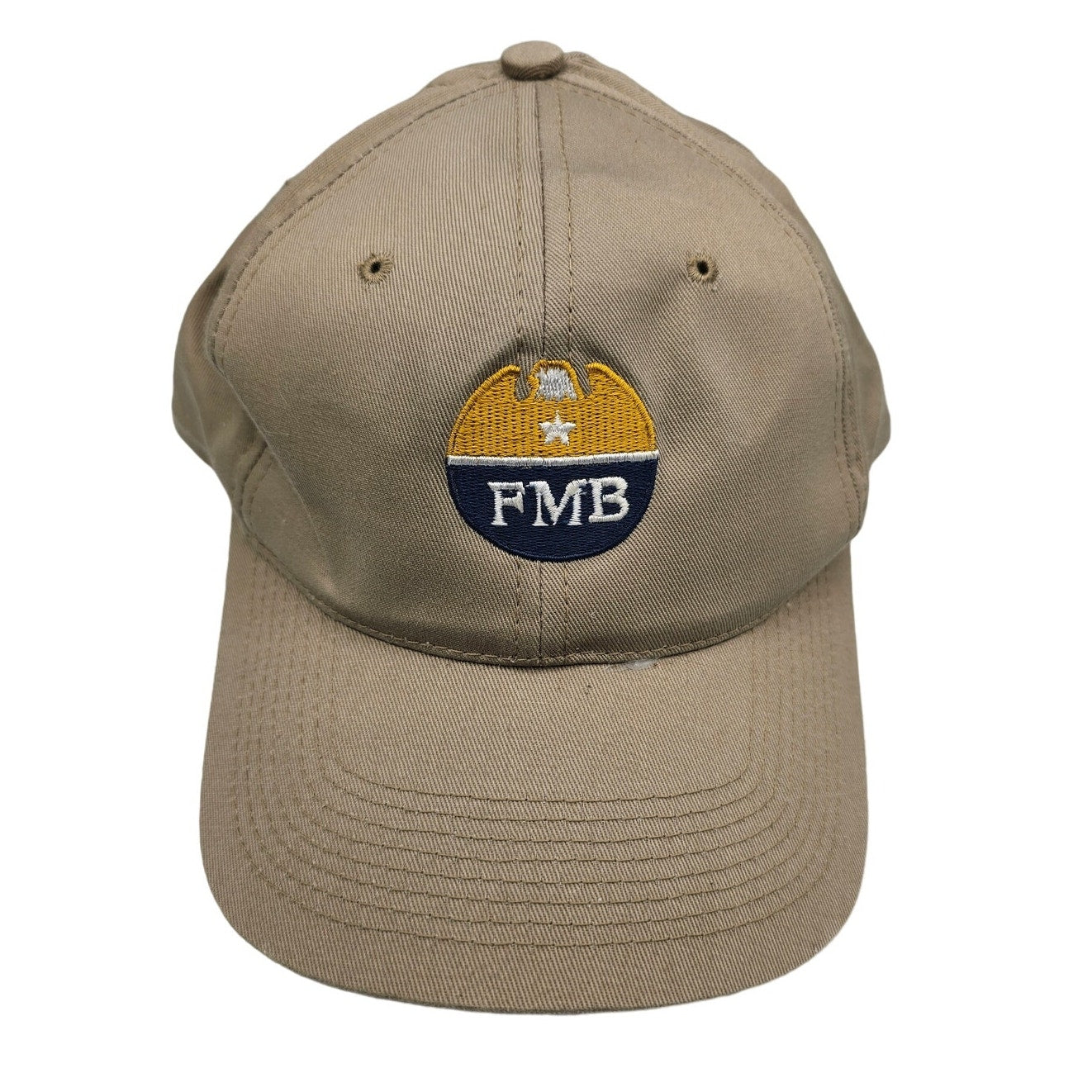 Farmers Merchants Bank FMB Hat Cap Beige Adult Used Snapback Embroidered