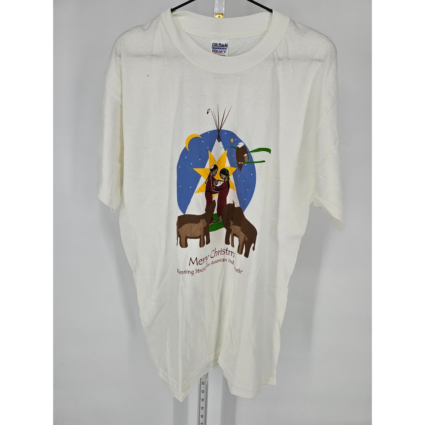 Vintage Y2K Gildan Mens Sz L Short Sleeve T Shirt Christmas Manger Scene White