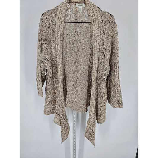 Dressbarn Womens Sz 18/20 Open Front Cardigan Sweater 3/4 Sleeve Beige Tan