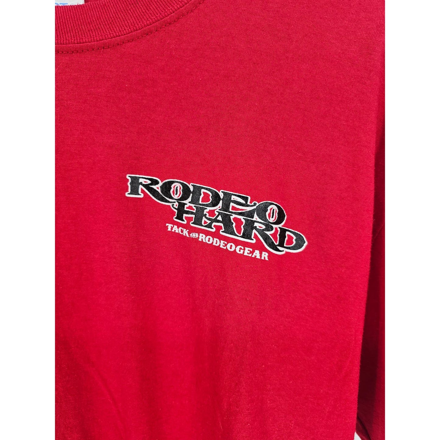 Mens Sz L Rodeo Hard Tack and Rodeo Gear Short Sleeve T Shirt Red Port & Co