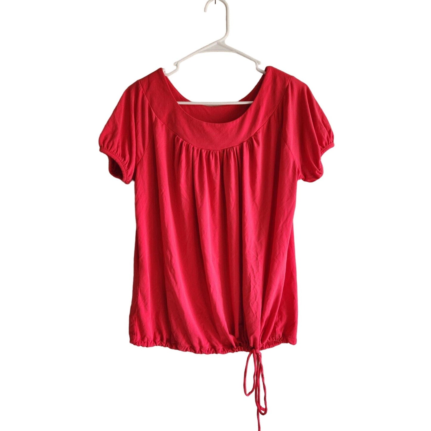 Worthington Stretch Womens Sz M Solid Red Short Sleeve Blouse