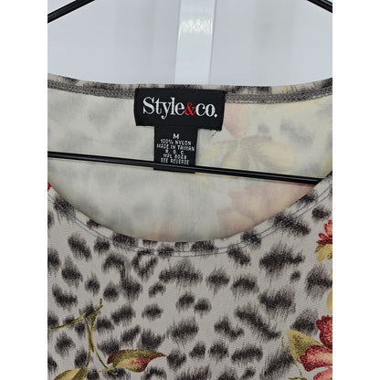 Style & Co Womens Sz M Long Sleeve Nylon Top Leopard Print Floral