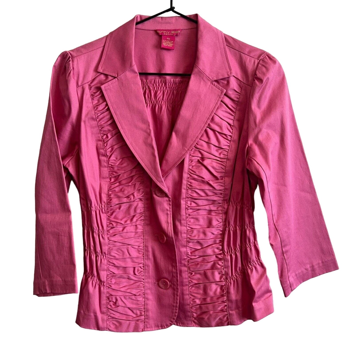 Vintage 1990s Sunny Leigh Womens Ruched Bubblegum Pink Blazer Jacket PM