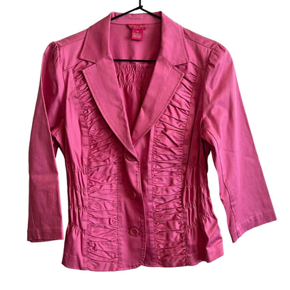 Vintage 1990s Sunny Leigh Womens Ruched Bubblegum Pink Blazer Jacket PM