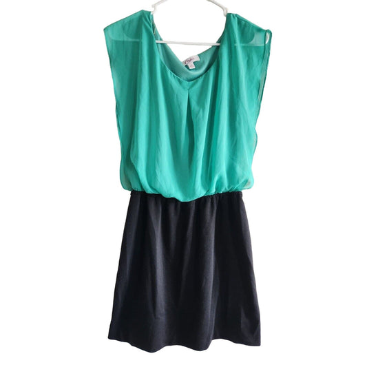 Candies Juniors Sz L Above Knee Dress Teal and Black Career Draped