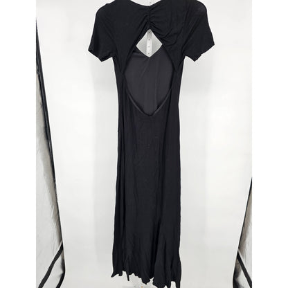 Moa Moa Womens Sz L Open Back Short Sleeve Maxi Dress Solid Black Vintage Y2K