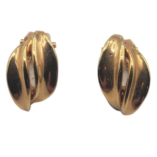 Vintage BARCS Silver TONE Amber Orange Glass CABOCHON Clip ON Earrings