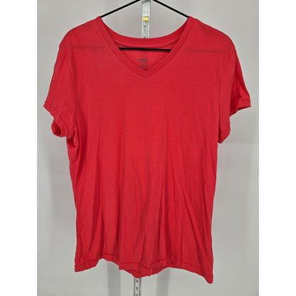 Danskin Now Womens Sz XL Short Sleeve V Neck T Shirt Dark Coral Pink