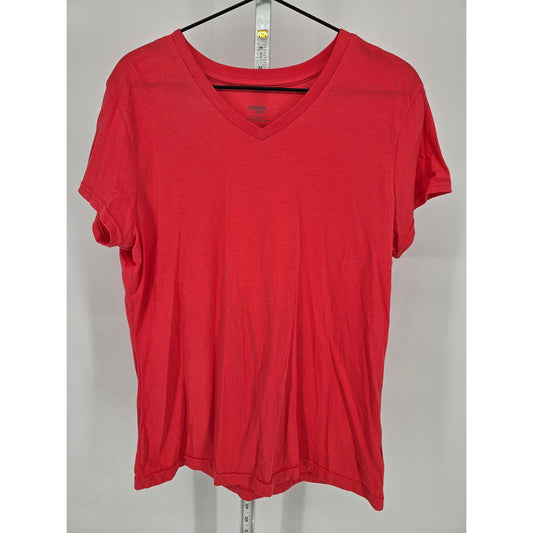 Danskin Now Womens Sz XL Short Sleeve V Neck T Shirt Dark Coral Pink