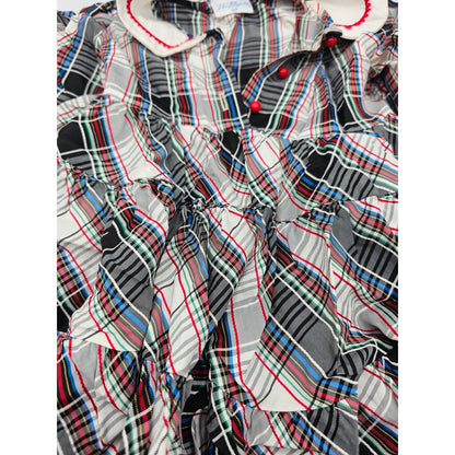 Her Majesty Toddler Girls Sz 3T Circle Formal Dress Black Red Plaid Collared