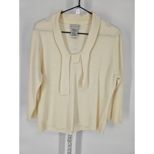 White Stag Womens Sz M Long Sleeve Knit Blouse Bow Front Vintage Cream