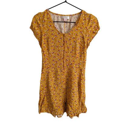 Band of Gypsies Womens Sz S Mini Dress Mustard Floral Sundress