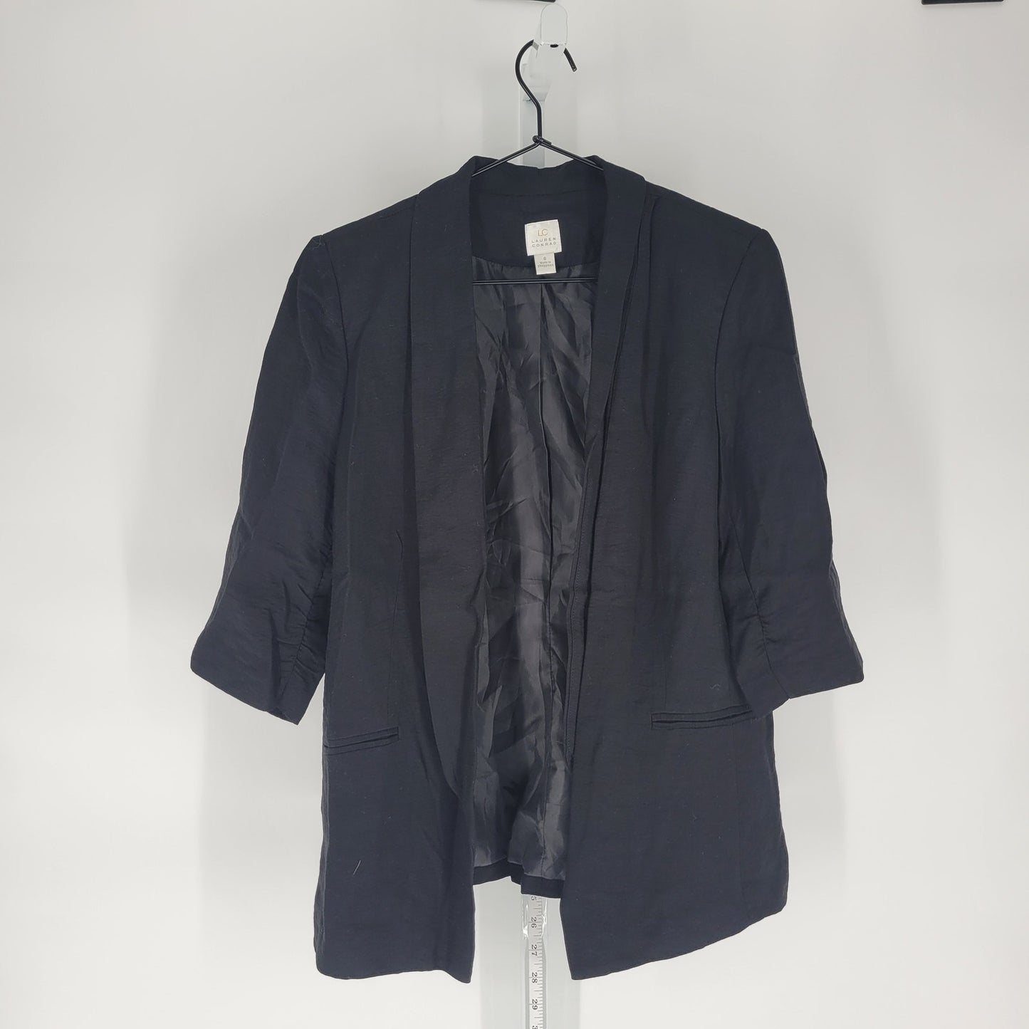 LC Lauren Conrad Womens Sz 6 3/4 Sleeve Open Front Blazer Jacket Black