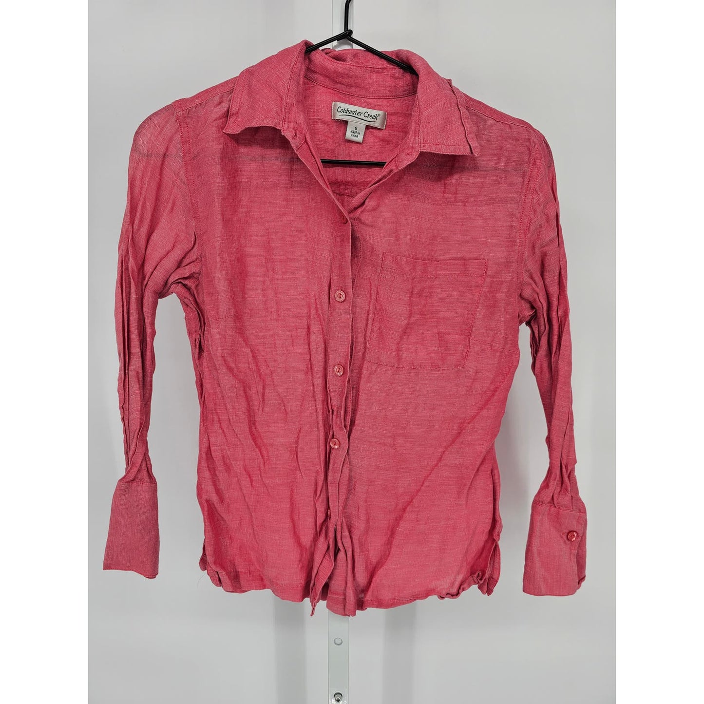 Coldwater Creek Womens Sz S Silk Linen Blend Long Sleeve Button Up Shirt Pink