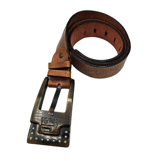 J Ghost Womens Sz L Made in Italy Leather Belt Bronze Buckle