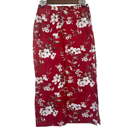 Valerie Stevens Sport Womens Sz 8 Linen Silk Blend Maxi Skirt Red Floral