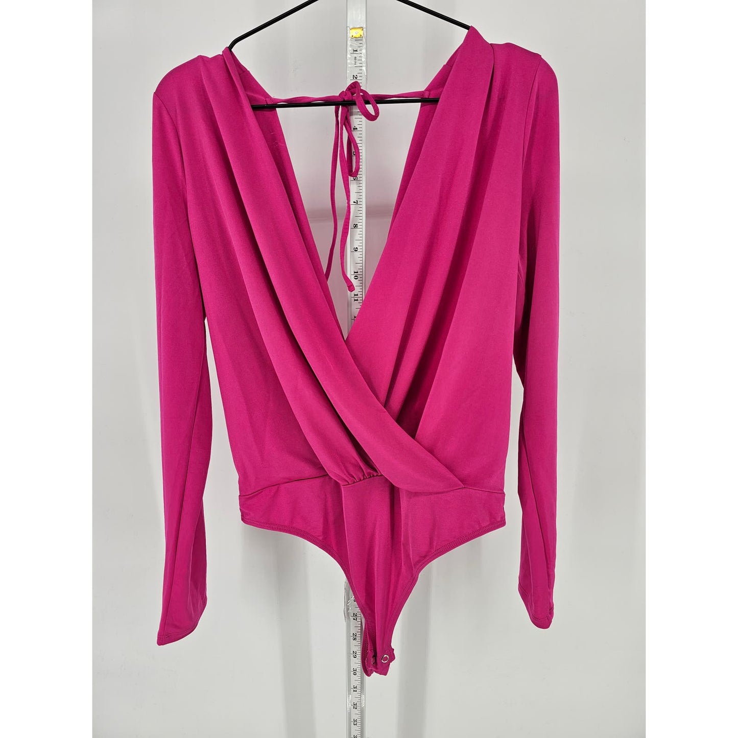 Express Womens Sz M Long Sleeve Bodysuit Blouse Bright Pink Draped