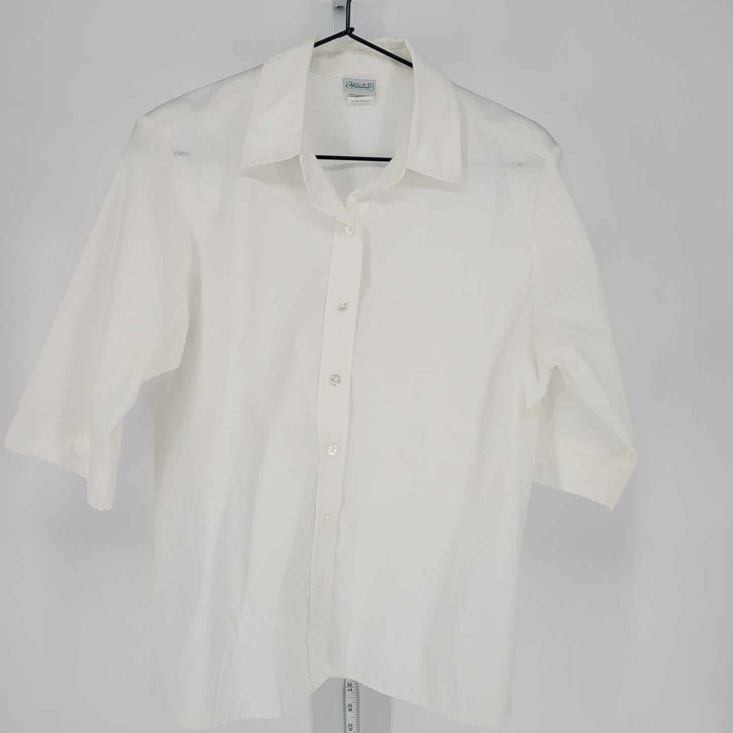 Haband Womens Sz M 1/2 Sleeve Button Up Blouse Solid White