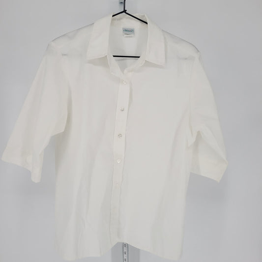 Haband Womens Sz M 1/2 Sleeve Button Up Blouse Solid White