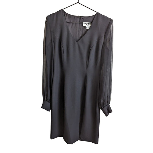 Vintage 1990s Cachet Womens Sz 6 Midi Length Sheer Long Sleeve Black Dress