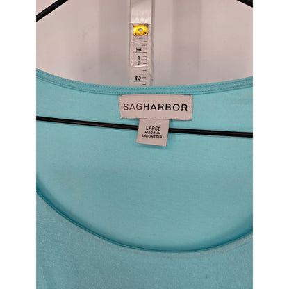 Sag Harbor Womens Sz L Sleeveless Blouse Scoop Neck Light Blue