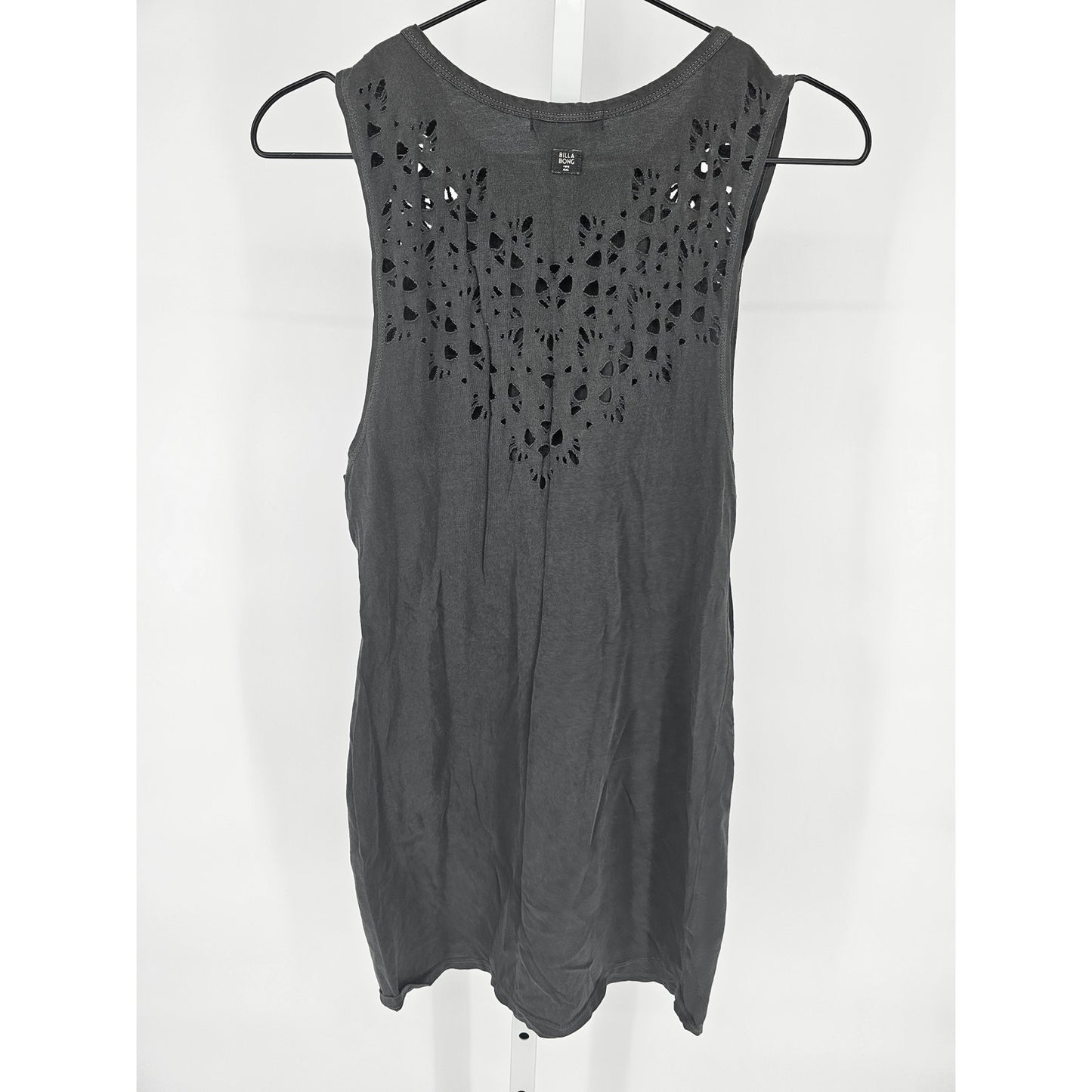 Billabong Womens Sz S Sleeveless Mini Dress Charcoal Gray Cutouts Cotton