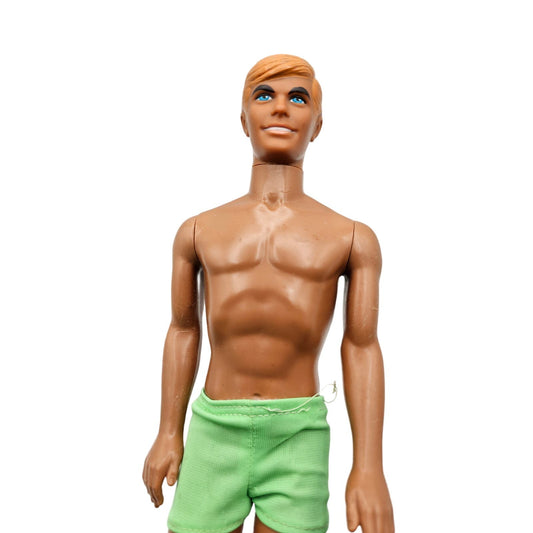 Vintage 1975 Malibu Ken Barbie Doll in Green Swimsuit Molded Blonde Hair