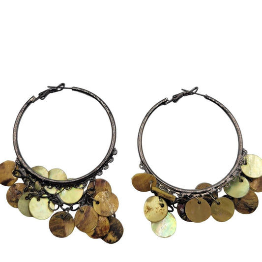 Vintage Y2K Hoop Earrings w/ Sequin Dangles Gold Tone