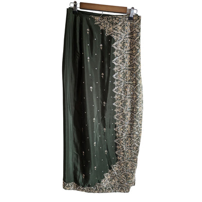 Vintage Traditional Indian Wrap Maxi Skirt Green and Gold Embellished