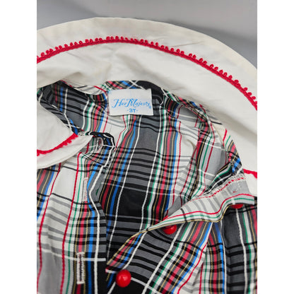 Her Majesty Toddler Girls Sz 3T Circle Formal Dress Black Red Plaid Collared