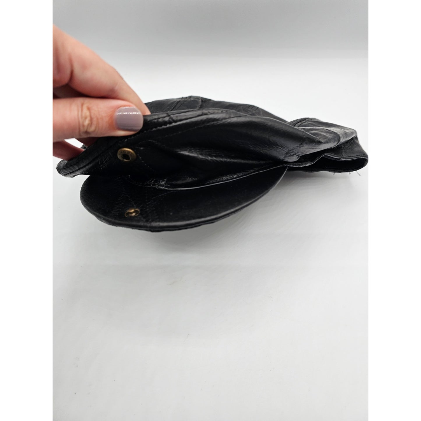 Vintage 1970s Black Leather Adjustable Cabbie Hat Newsboy Quilted