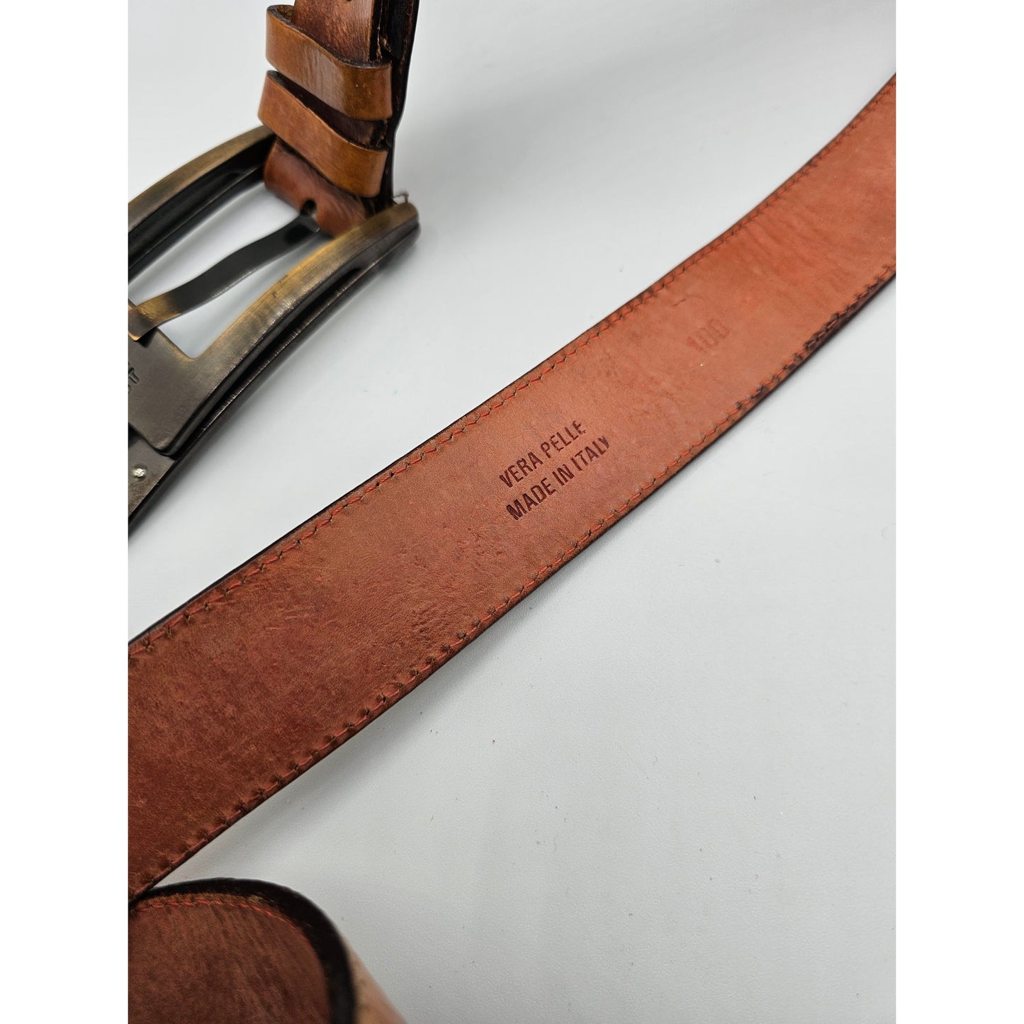 J Ghost Womens Sz L Made in Italy Leather Belt Bronze Buckle