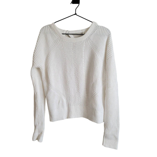 GAP For Good womens Sz M Knit Crewneck Sweater White Adjustable Buckle