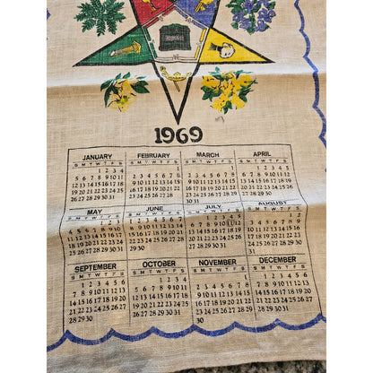 1969 Order of the Eastern Star Masonic Fabric Stevens Towel Linen Calendar