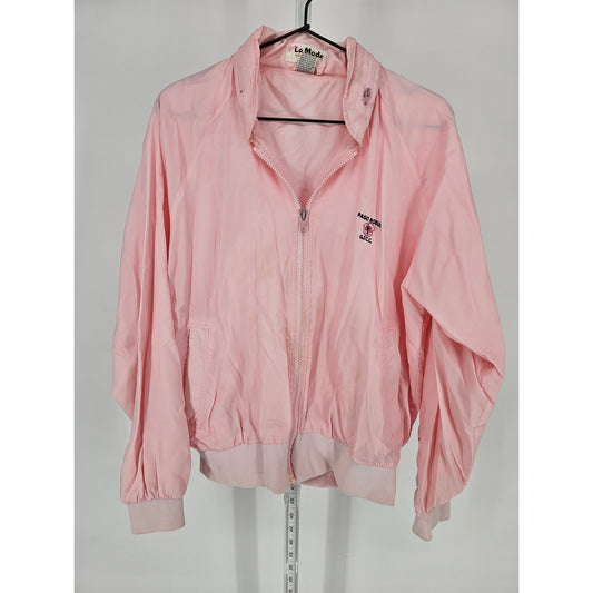 Vintage La Mode Womens Sz L Light Pink Zip Up Satin Jacket Paso Robles 1970s