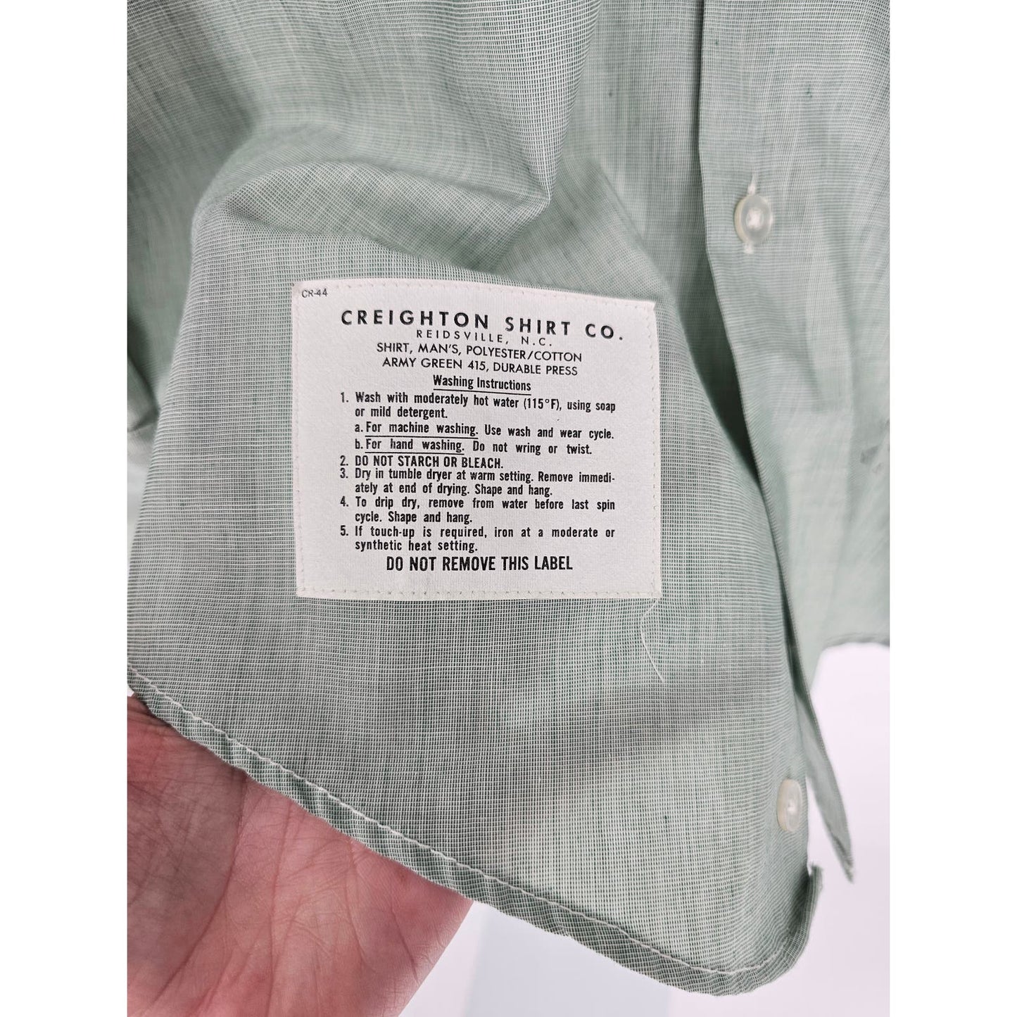 Vintage US Army Mens Sz M Button Up Dress Shirt by Creighton Light Green