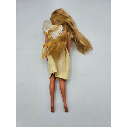 Vintage 1990s Barbie Doll by Mattel Blonde Hair in Yellow and White Dress