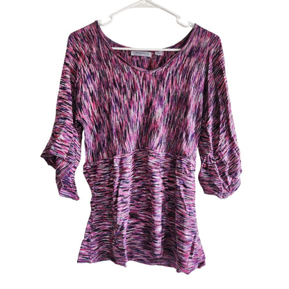 Passports Womens Sz L Spacedye Pink and Purple Knit Blouse Bell Sleeve