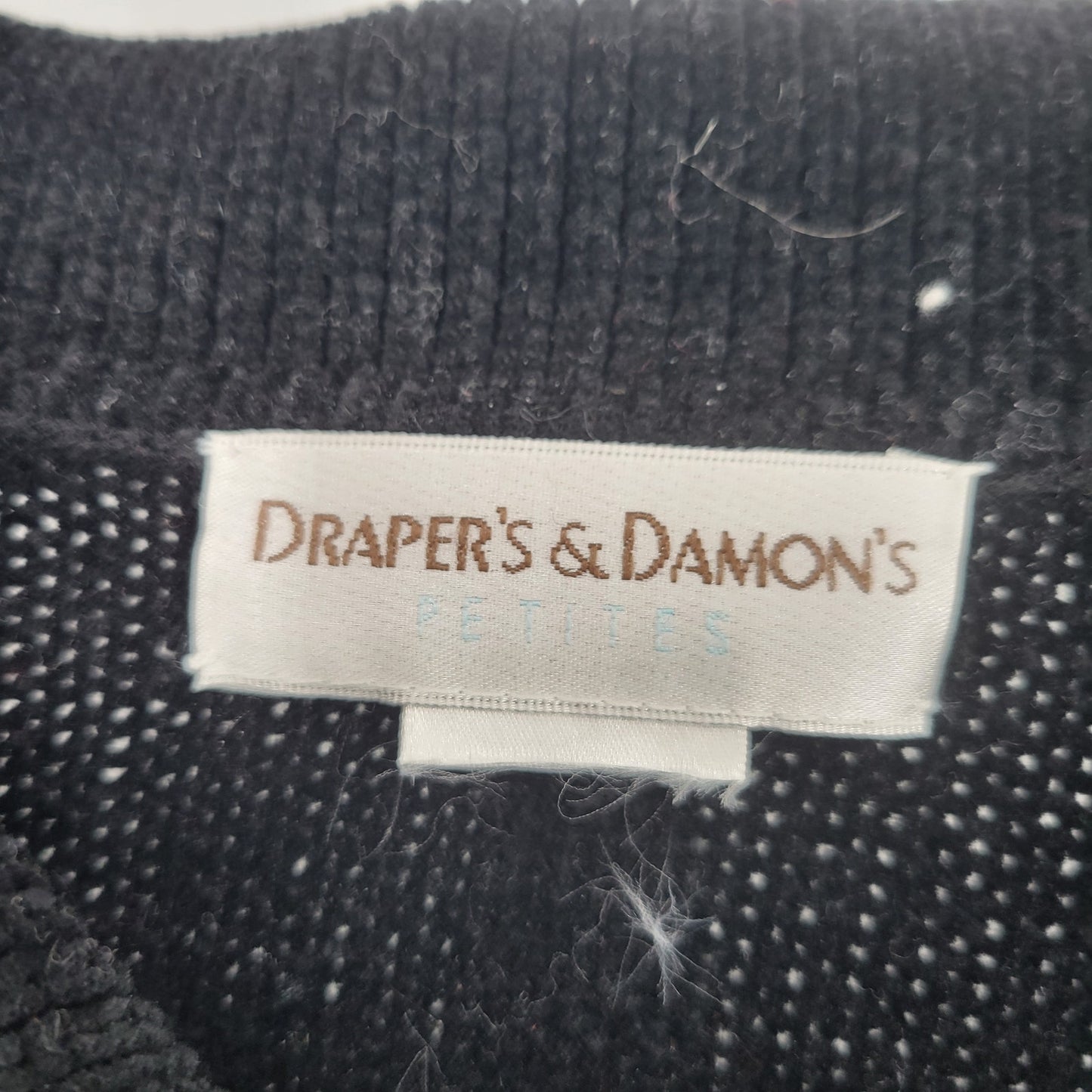 Drapers & Damons Womens Sz PL Petite Zip Up Sweater Black Rhinestone Front