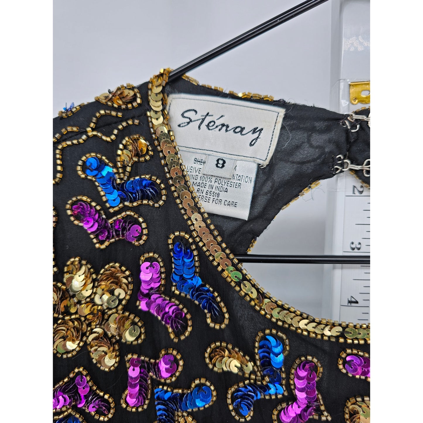 Stenay Womens Sz 8 100% Silk Fully Beaded Knee Length Dress Formal Black Floral