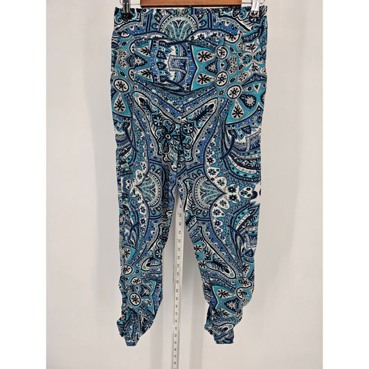 Charlotte Russe Womens Sz M Pull On Jogegr Pants Bright Blue Print Cinched