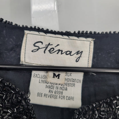 Stenay Womens Sz M 100% Silk Cardigan Sweater Jacket Black Fully Beaded Formal