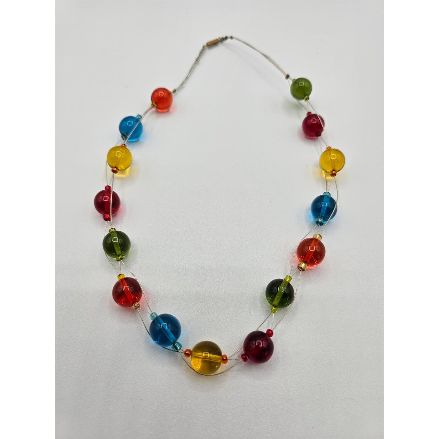 Vintage 1990s Rainbow Glass Beaded Necklace Round Beads Wire Detail