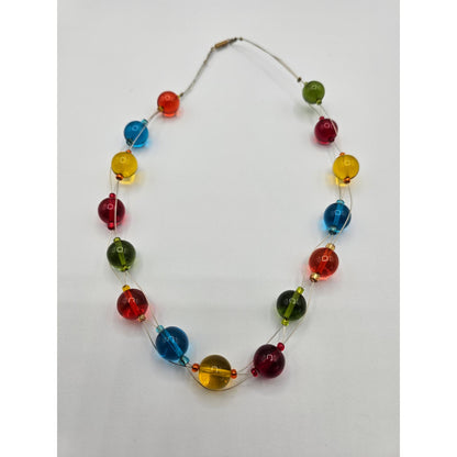 Vintage 1990s Rainbow Glass Beaded Necklace Round Beads Wire Detail