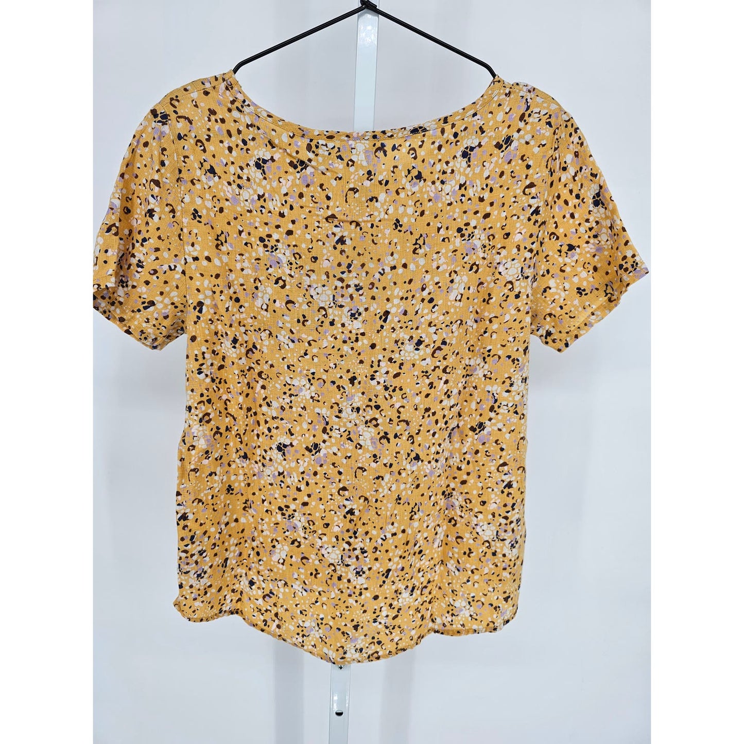 Rachel Zoe Womens Sz S 100% Linen Short sleeve Blouse Yellow Spotted