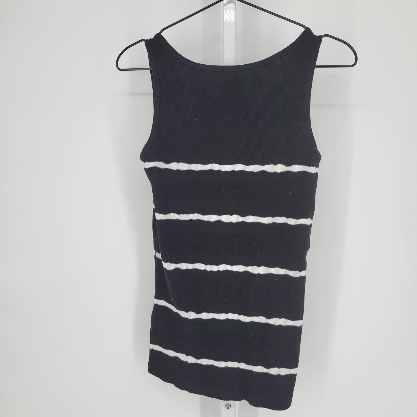 Faded Glory Womens Sz L Ribbed Tank Top Black White Striped