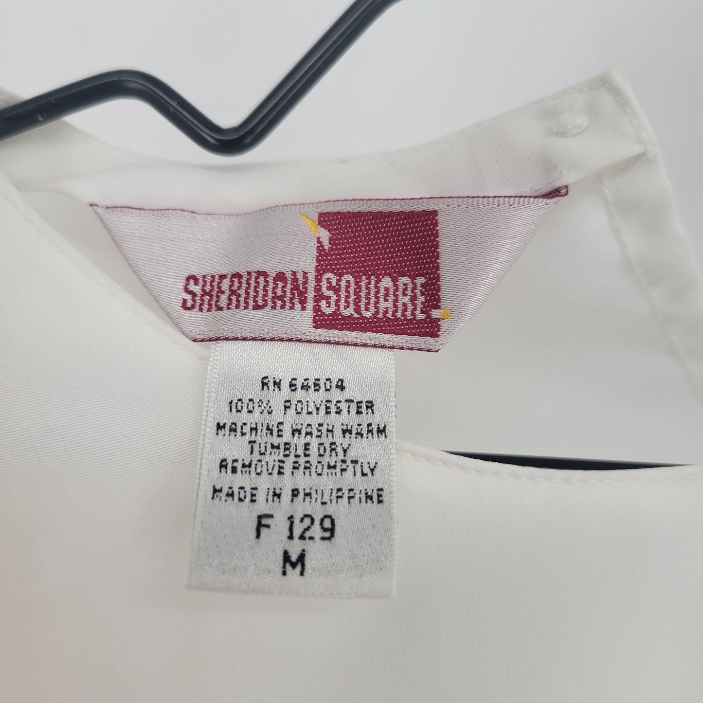 Vintage Sheridan Square Womens Sz M Short Sleeve Blouse Solid White