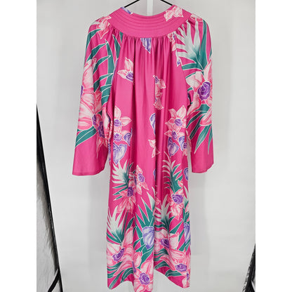 Sears Carriage Court Medium Nightgown Brushed Poly Satin Long Sleeve Pink Floral