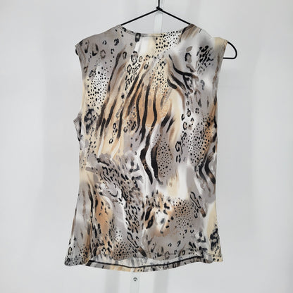 Jennie & Marlis Womens Sz L Scoop Neck Sleeveless Blouse Leopard Animal Print